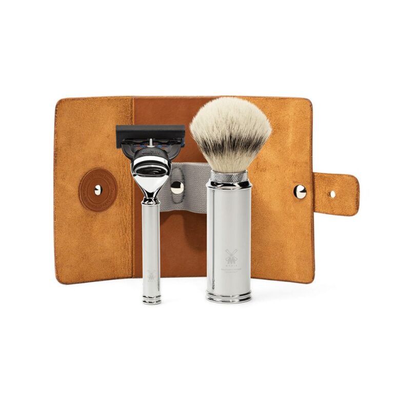 MÜHLE – Petite trousse en cuir avec rasoir Gillette® Fusion™ et blaireau