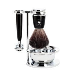 MÜHLE - Veganes Rasierset Rytmo Edelharz schwarz Rasierhobel & Rasierpinsel Black Fibre
