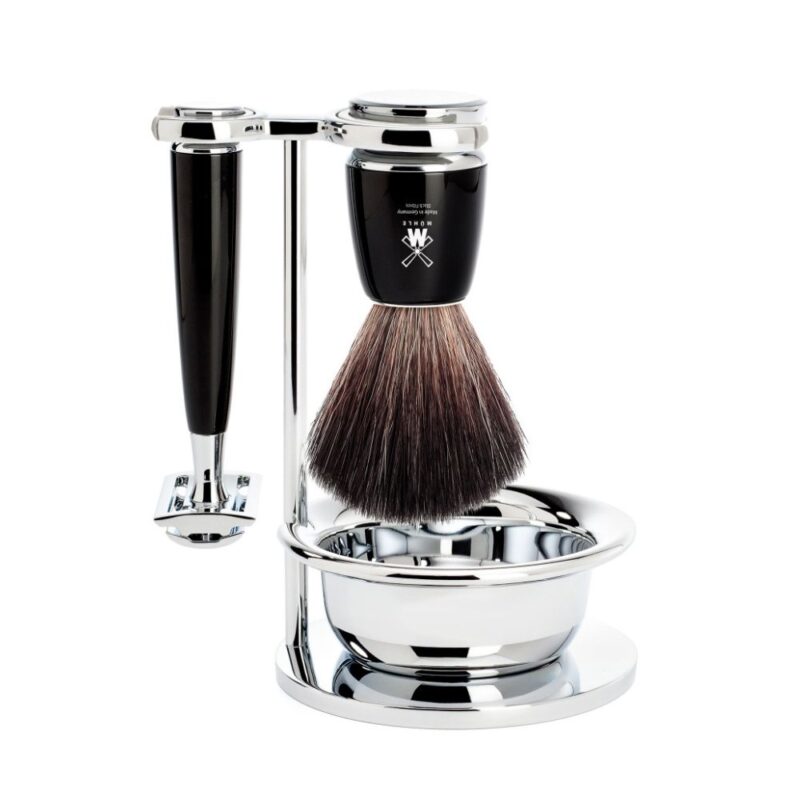 MÜHLE - Veganes Rasierset Rytmo Edelharz schwarz Rasierhobel & Rasierpinsel Black Fibre